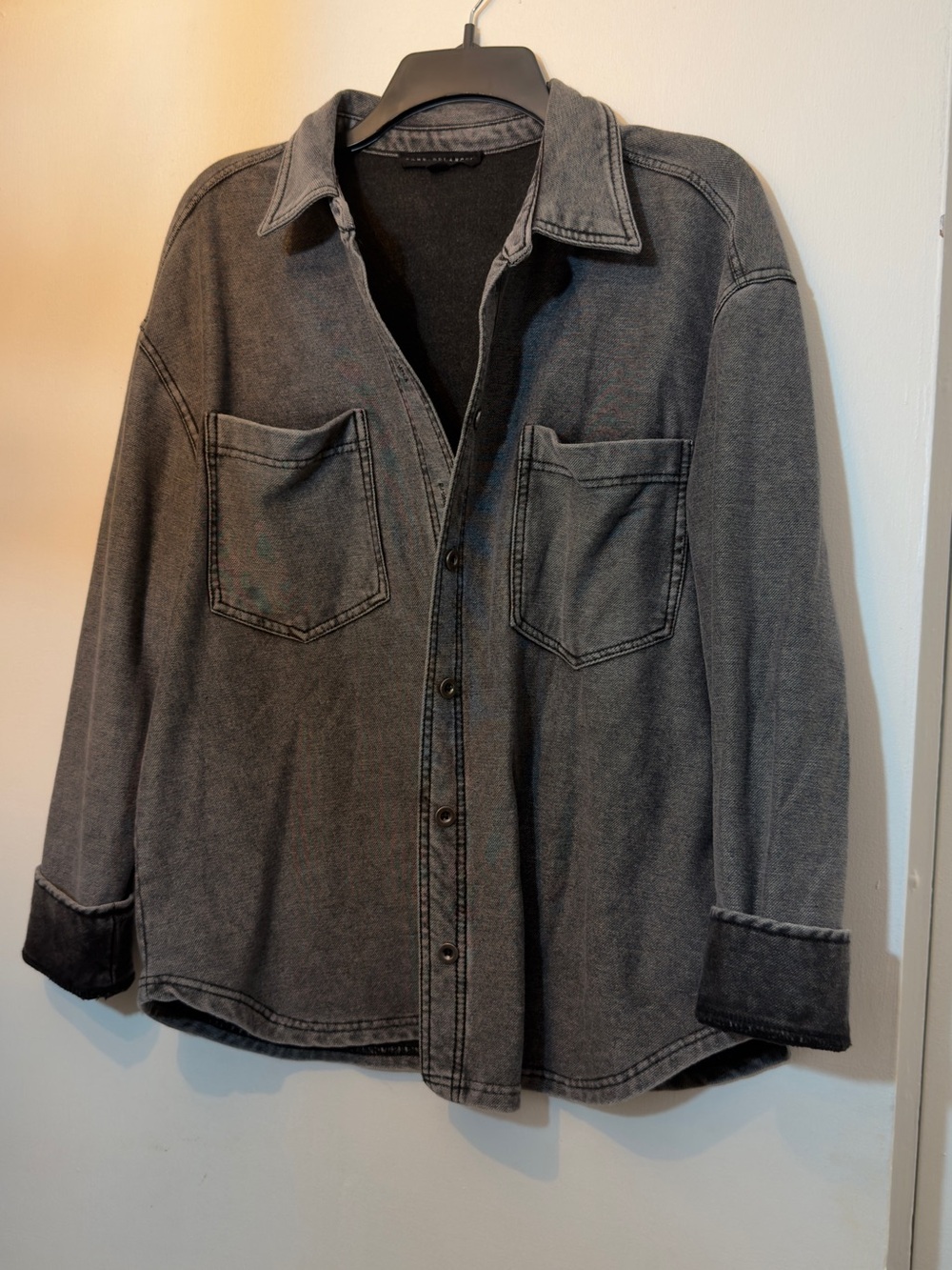 Women’s Washed Black Denim Shacket - Casual Button-Up Jacket